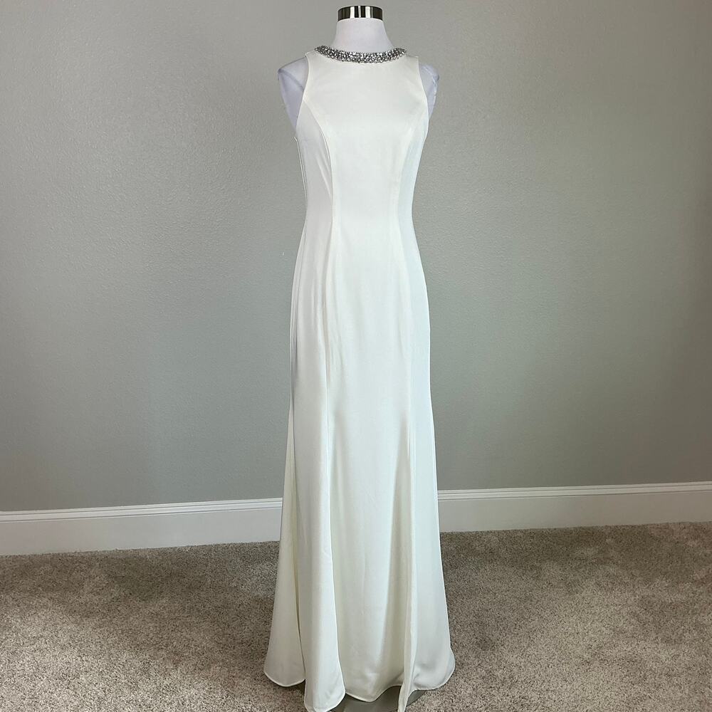 Mac Duggal 49093 White Evening Gown Beaded Neck Sleeveless Mermaid Dress Size 0 - Picture 2 of 13